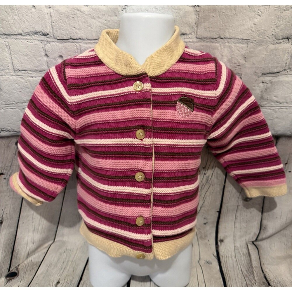 Vintage Y2k Gymboree Pink Striped sweater Button Down Size 2T